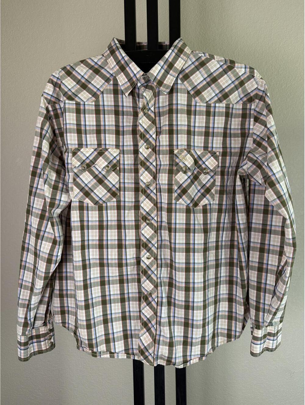 Wrangler Western Pearl Snap Shirt Mens XXL Green Plaid Long Sleeve Cowboy 2XL